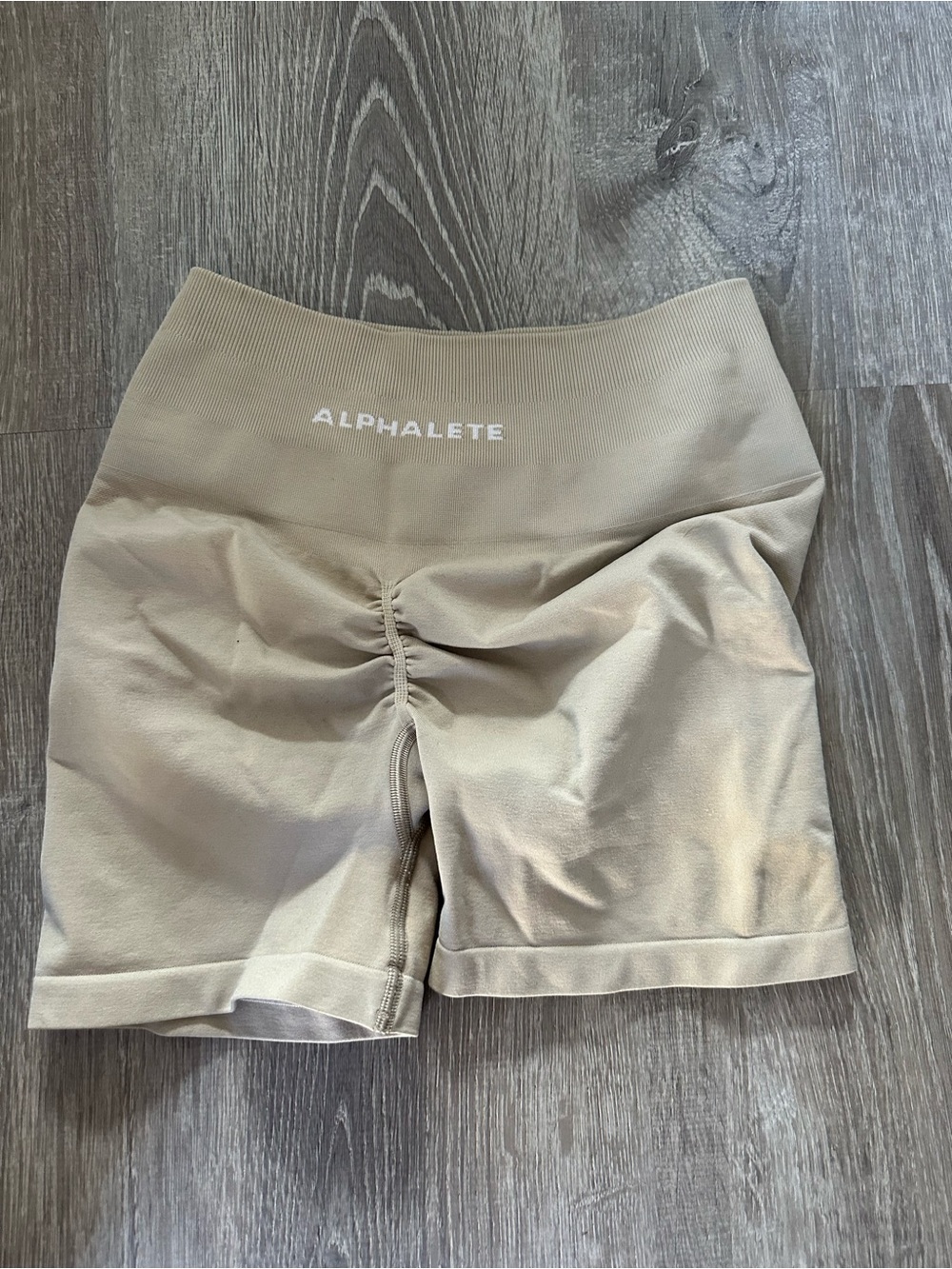 Alphalete Beige High-Rise Scrunch Bike Shorts